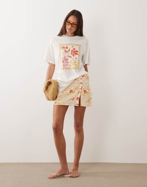 Rhythm front split mini skirt in lemon wildflower print - view 1