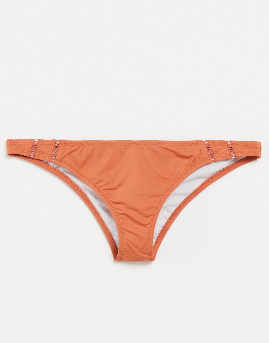 Rhythm high waist cheeky bikini bottom in coral-Orange