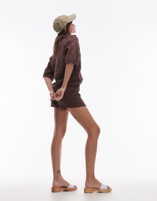 Rhythm Islander Collared Knit Beach Shirt In Brown