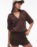 [Rhythm] Rhythm Islander collared knit beach shirt in dark brown (part of a set) 10 Brown