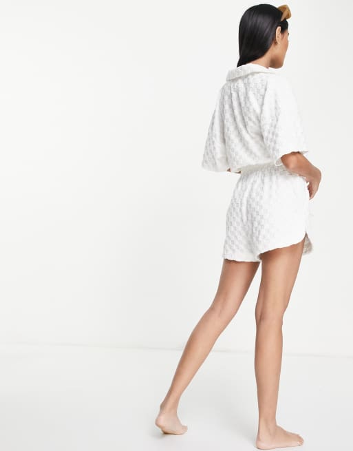 Rhythm jacquard towelling beach short (part of a set) in white , 4 of 4