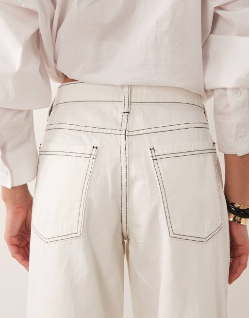 Rhythm - Jeans a fondo ampio écru con cuciture a contrasto, 4 di 5