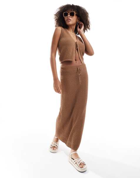 Rhythm josie knit maxi skirt co-ord in brown - view 1