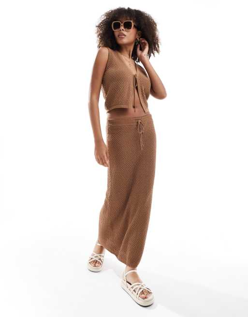 Rhythm josie knit maxi skirt co-ord in brown