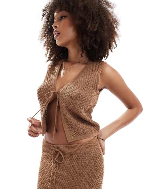 Rhythm josie knit vest in brown - part of a set