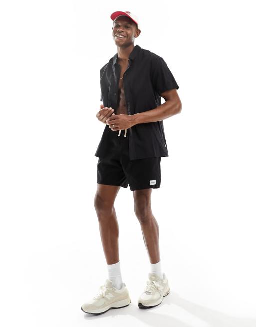 Rhythm – Klassisches Strand-Shirt aus Leinen in Schwarz, Kombiteil