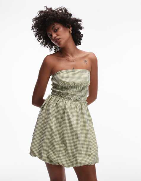 Rhythm lana gingham bubble mini dress in green - view 1