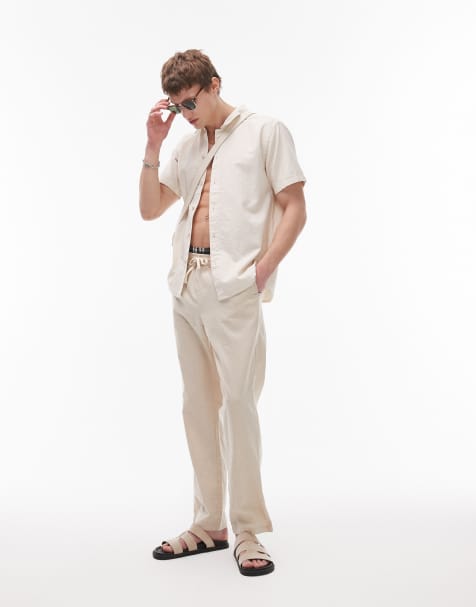 Rhythm linen jam trouser in cream - view 1