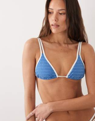 Rhythm Lola Check Double Strap Triangle Bikini Top In Blue