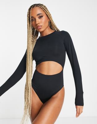 Rhythm long sleeve cut out swimsuit in black