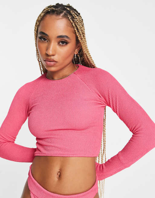 long sleeve bikini crop top