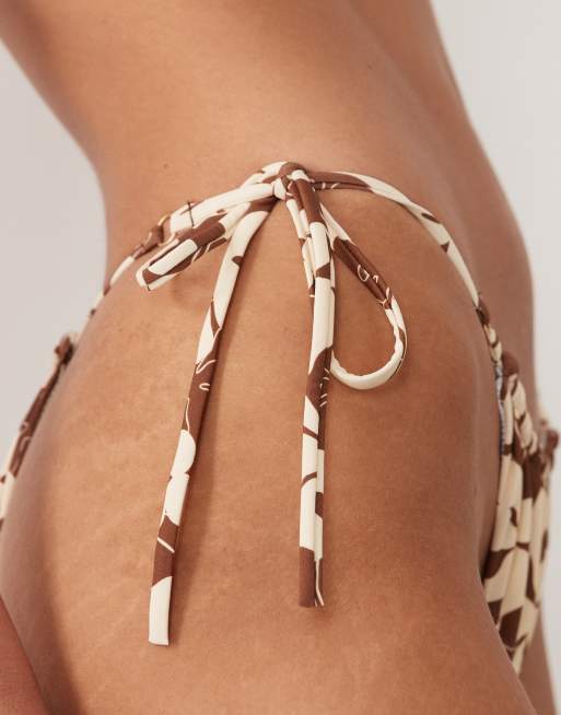 Rhythm Melia floral tieside bikini bottoms in brown and cream, 3 of 4