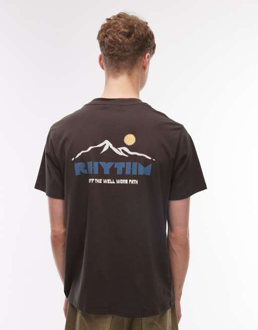 Rhythm mountain back print t-shirt in black, 3 of 5