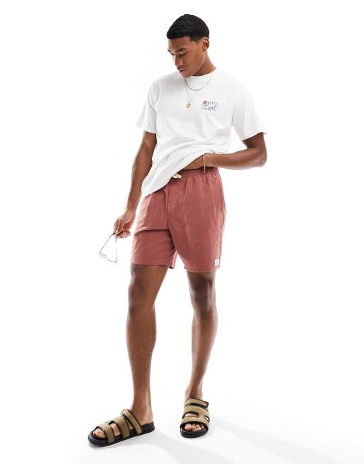 Rhythm – Orangebruna strandshorts i texturerat linne