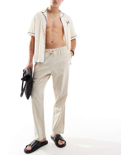 Rhythm - Pantaloni da spiaggia classici bianco osso in misto lino