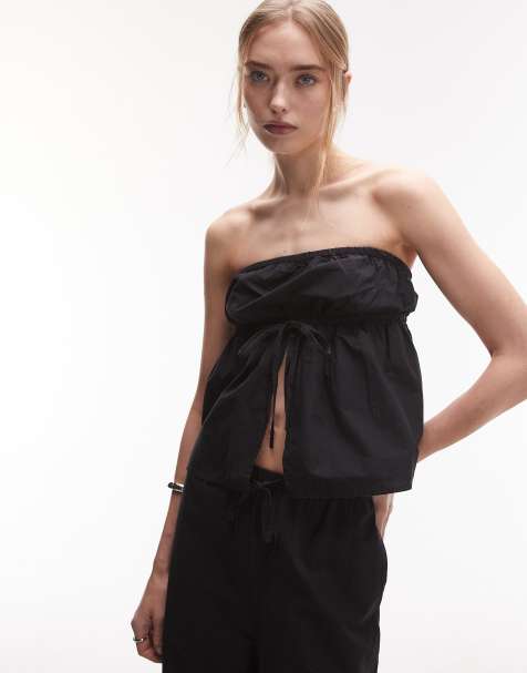 Rhythm Posie gathered strapless top in black - view 1