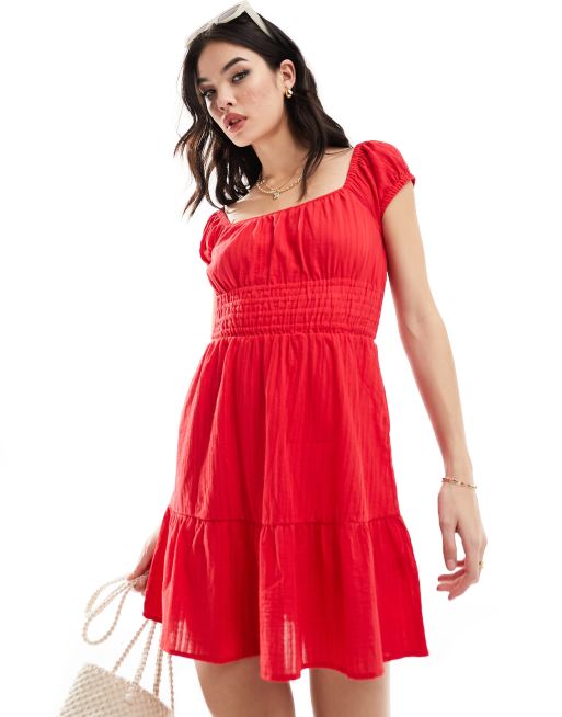 Rhythm – Raya – Strand-Minikleid in Rot mit kurzen Flügelärmeln
