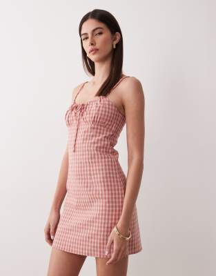 Robe courte froncée à carreaux vichy - Rose 34
