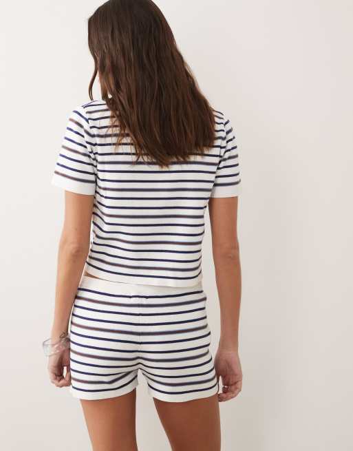 Rhythm Romy knit micro shorts co-ord in blue stripe, 5 of 5