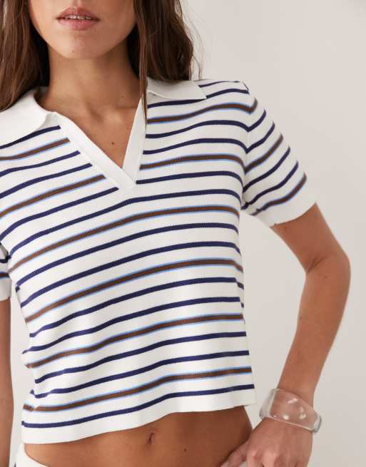 Rhythm Romy knit short sleeved top co-ord in blue stripe, 3 of 4