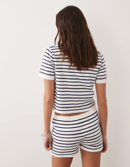 Rhythm Romy knit short sleeved top co-ord in blue stripe, 4 of 4