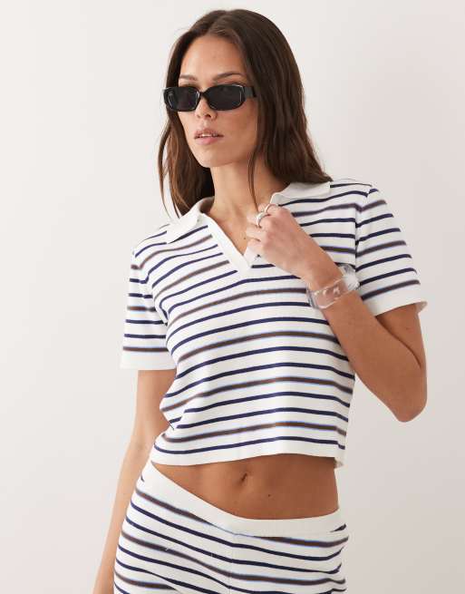 Rhythm Romy knit short sleeved top in blue stripe - part of a set