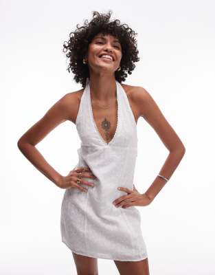 Rhythm Rhythm rosetta halter mini broderie dress in white