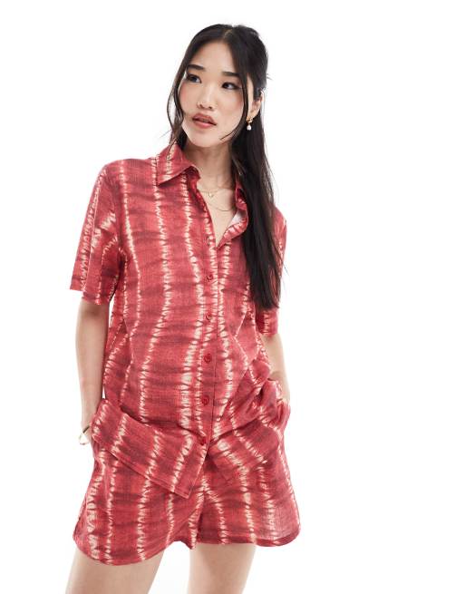 Rhythm - Sahara - Camicia da mare a maniche corte rossa con stampa tie-dye in coordinato