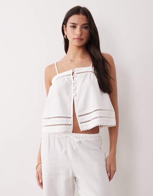 Rhythm scallop cami top in white, 2 of 4
