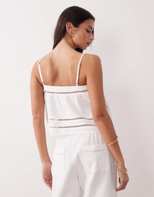 Rhythm scallop cami top in white, 3 of 4