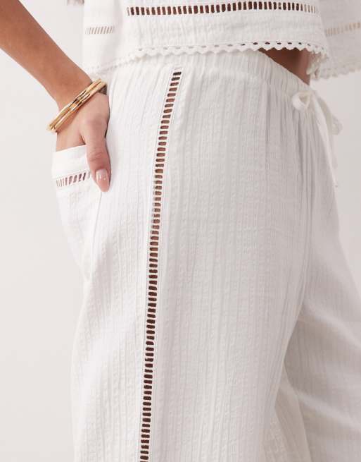 Rhythm scallop trim beach pants in white, 3 of 5