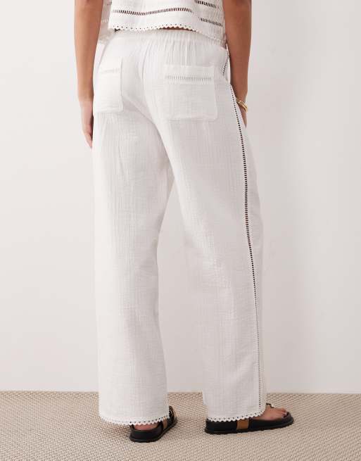 Rhythm scallop trim beach pants in white, 4 of 5