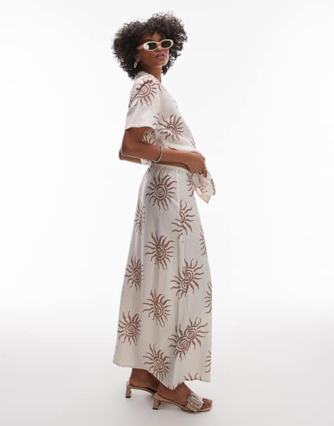 Rhythm seafarer maxi beach skirt co-ord in white and brown