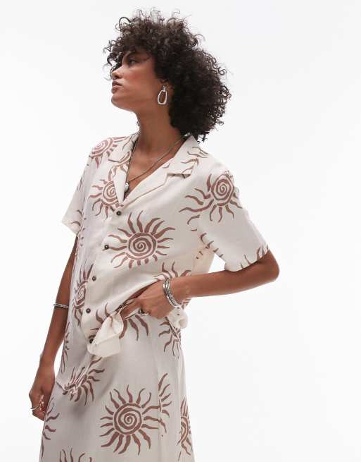 Rhythm - Seafarer - Camicia da mare a maniche corte bianca e marrone in coordinato