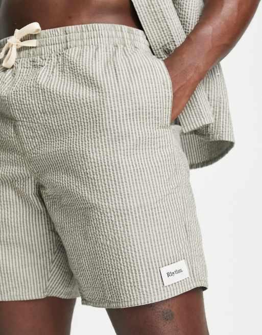 Rhythm seersucker stripe beach short co-ord in sage