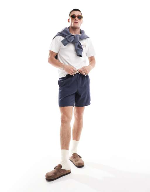 Rhythm - Short de plage classique en lin - Bleu marine effet usé