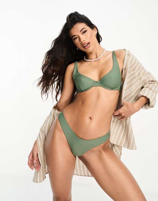 Rhythm - Slip bikini verde oliva classici a taglio alto