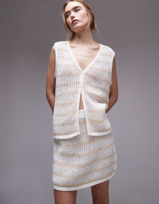 Rhythm - Sol - Gestreepte gebreide strand co-ord set in crème
