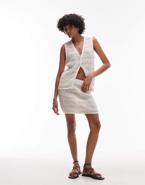 Rhythm - Sol - Gestreepte gebreide strand co-ord set in crème - view 1