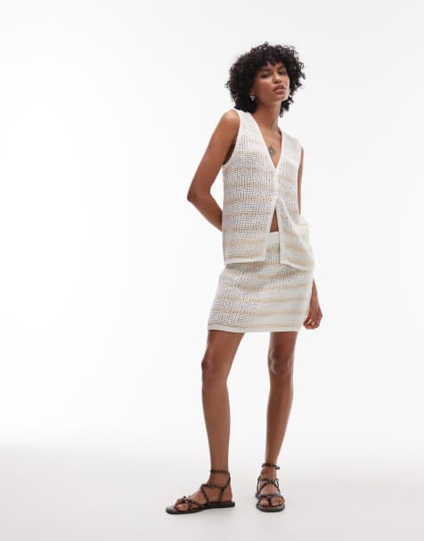 Rhythm – Sol – Gräddvit, randig, stickad minikjol - view 1