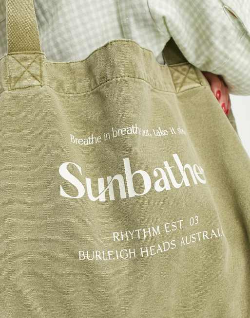 Rhythm – Sunbather – Olivgrön toteväska för stranden med tvättad finish , 3 av 4