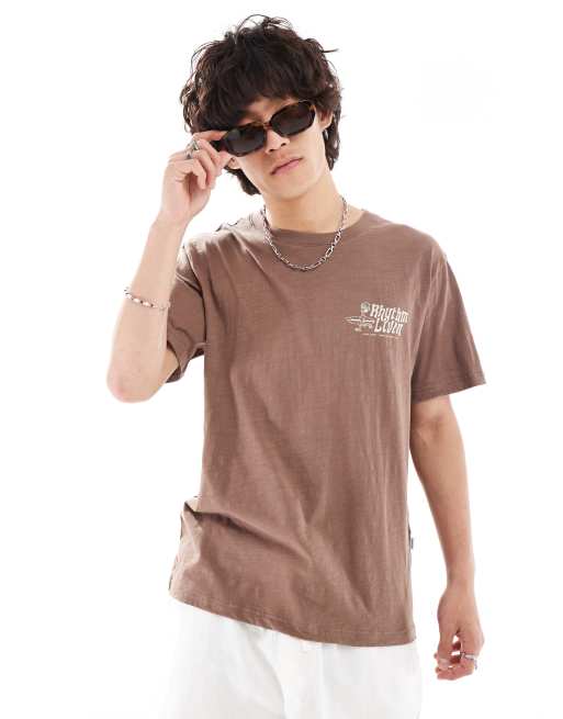 Rhythm – T-Shirt in meliertem Schokoladenbraun mit „Livin“-Print 