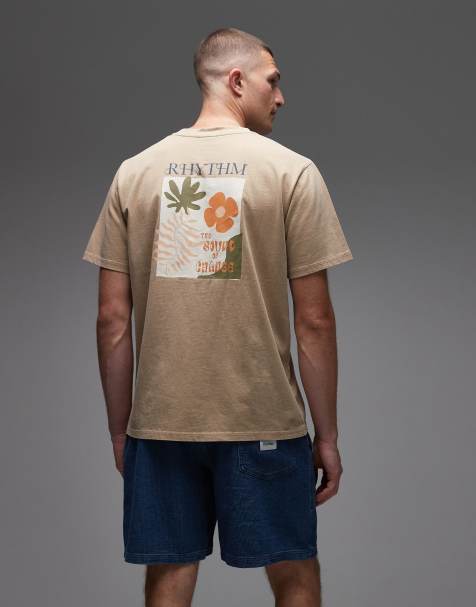 Rhythm t-shirt in vintage wash with botanical print in beige