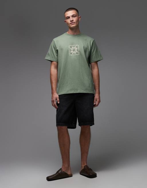 Rhythm t-shirt in vintage wash with front print in sage, 2 of 5