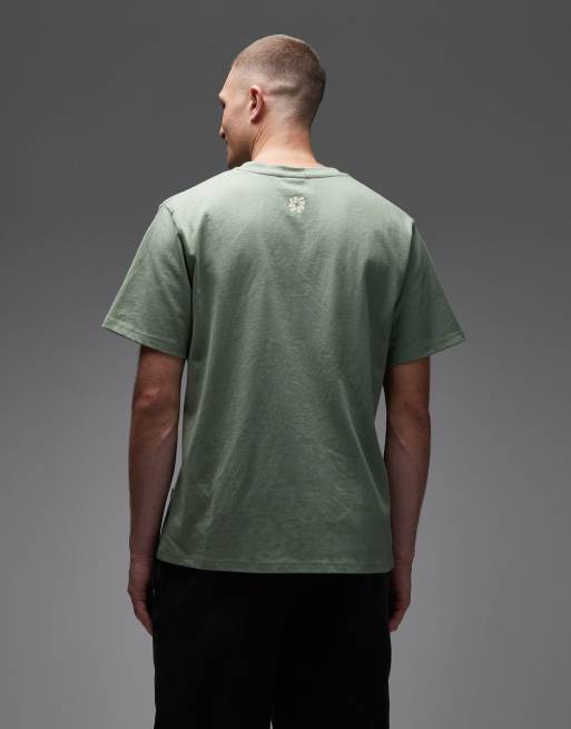 Rhythm t-shirt in vintage wash with front print in sage, 3 of 5