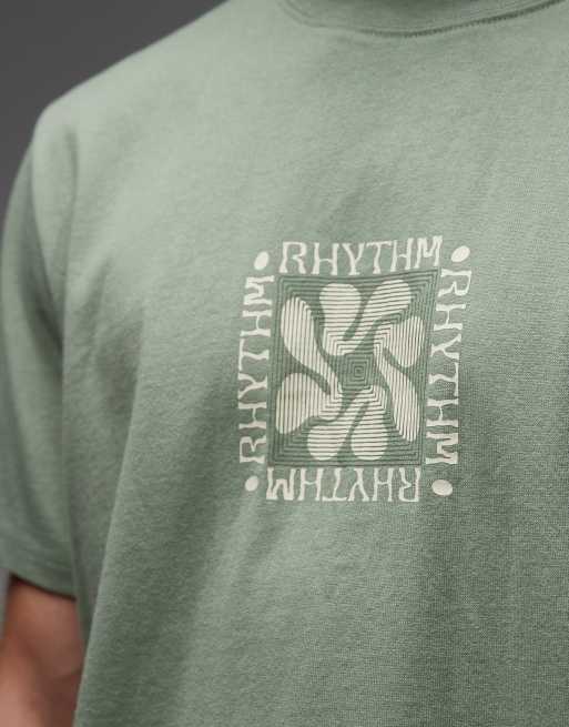 Rhythm t-shirt in vintage wash with front print in sage, 5 of 5
