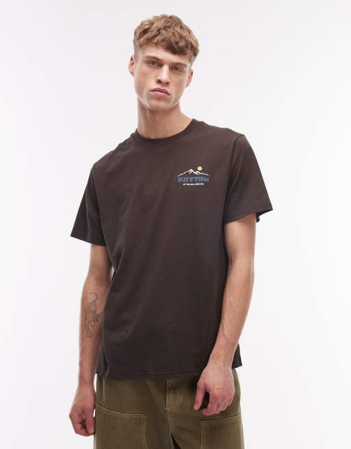 Rhythm - T-shirt nera con stampa di montagne sul retro
