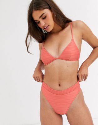 Rhythm – Tahiti – Strukturierte Bikinihose mit hoher Taille in Korallenrot-Orange