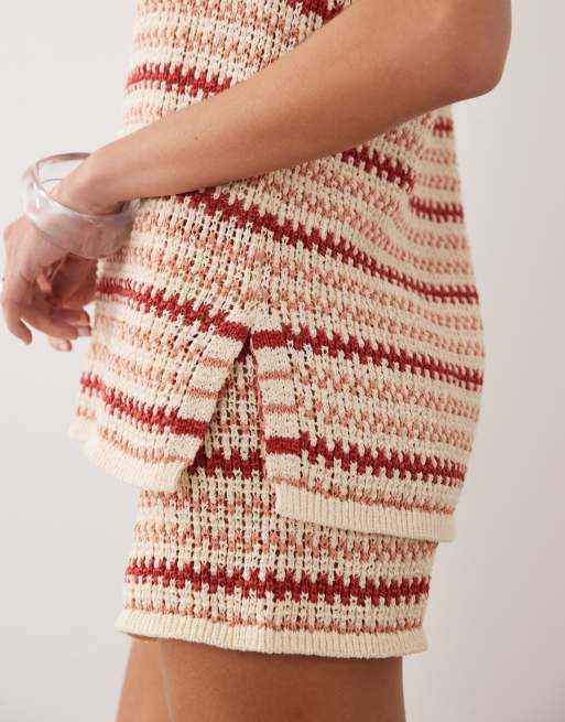 Rhythm Tami stripe knit tank top co-ord in cream and red, 4 of 4