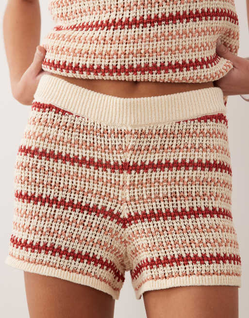 Rhythm Tami striped knit shorts in cream and red - part of a set, 3 of 5